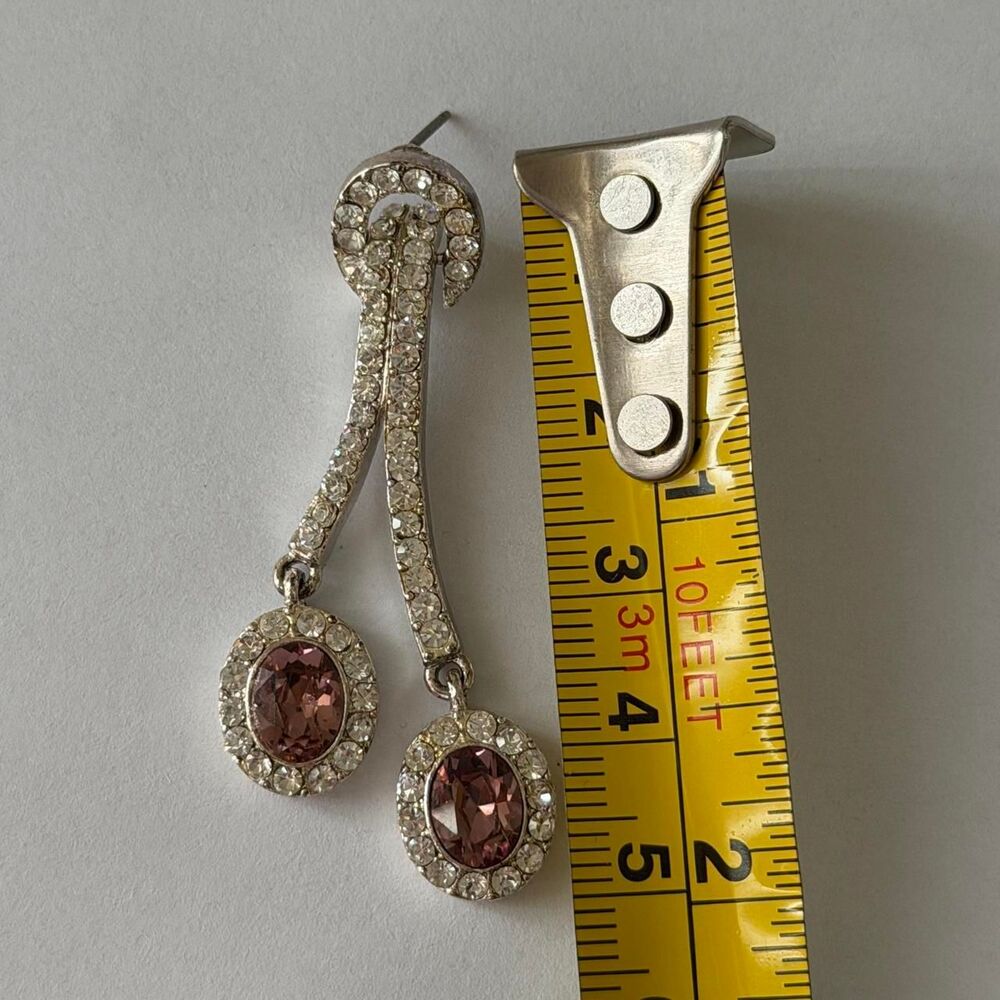 Pink Rhinestone Cherry Drop Earrings - Picture 6 of 6